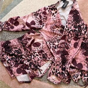 Boohoo Pink and Burgundy Leopard Pajama Set